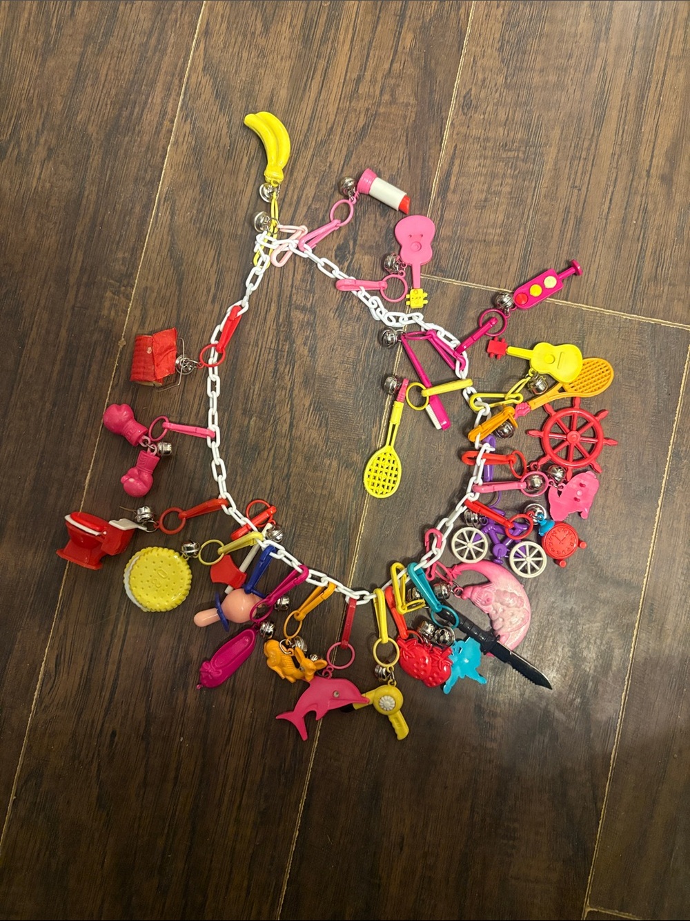 1980's Multi-Charms Necklace - Pink & Yellow